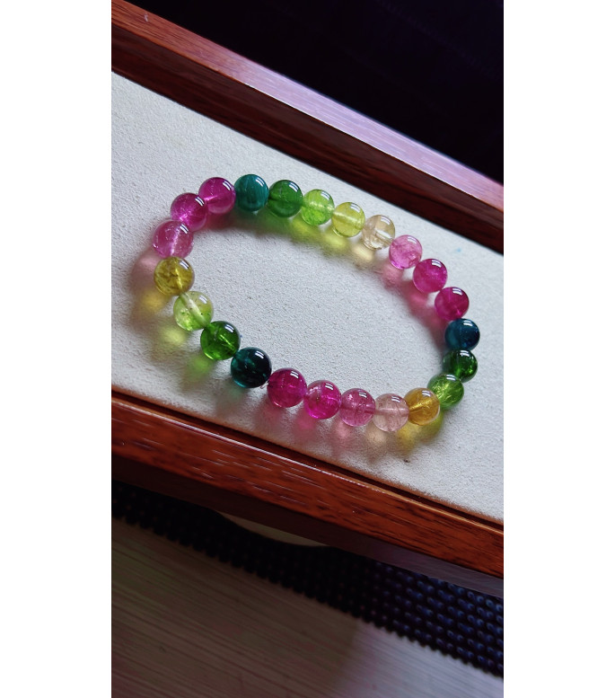 1216F13 Rainbow Tourmaline Bracelet, size approximately 8mm, weight 19.8g, crystal