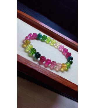 1216F13 Rainbow Tourmaline Bracelet, size approximately 8mm, weight 19.8g, crystal