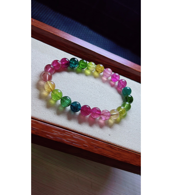 1216F13 Rainbow Tourmaline Bracelet, size approximately 8mm, weight 19.8g, crystal