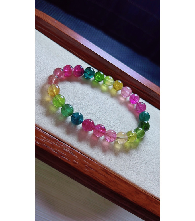 1216F13 Rainbow Tourmaline Bracelet, size approximately 8mm, weight 19.8g, crystal