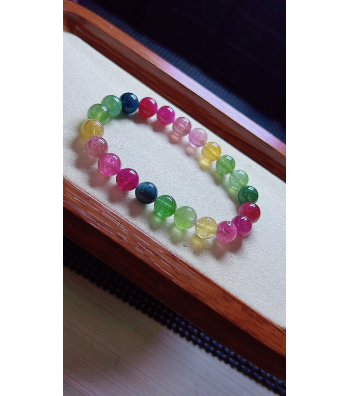 1216F12 Brilliant Rainbow Tourmaline Bracelet, size approximately 8.5mm, weight 22.4g