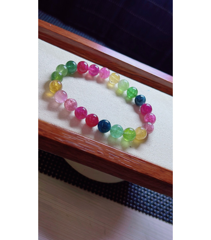 1216F12 Brilliant Rainbow Tourmaline Bracelet, size approximately 8.5mm, weight 22.4g