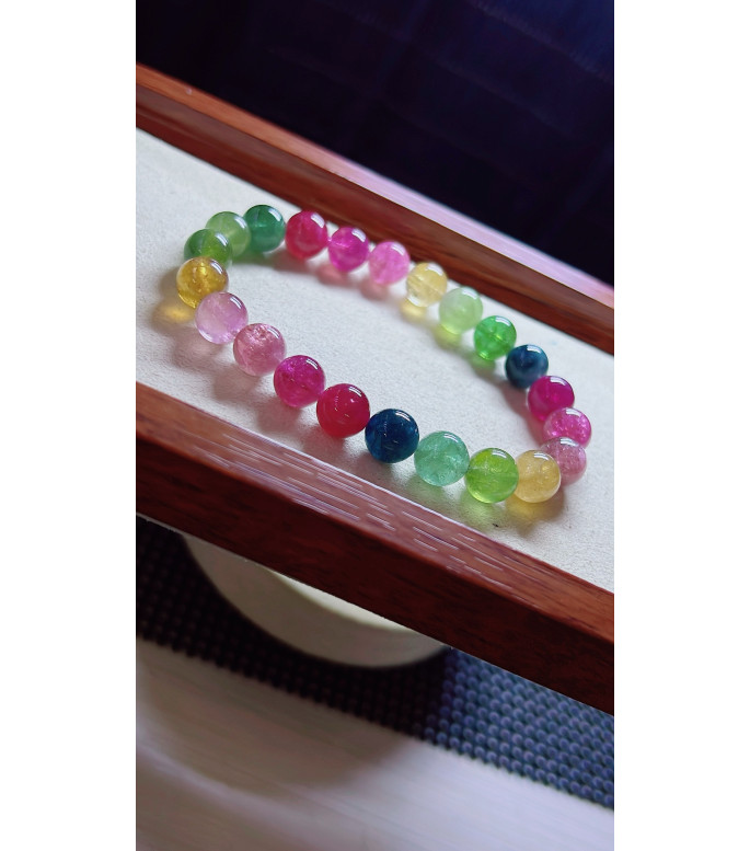 1216F12 Brilliant Rainbow Tourmaline Bracelet, size approximately 8.5mm, weight 22.4g