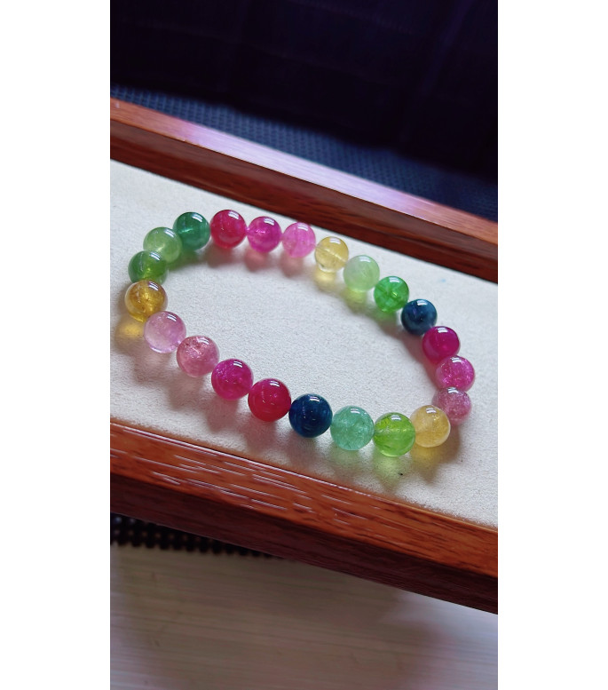 1216F12 Brilliant Rainbow Tourmaline Bracelet, size approximately 8.5mm, weight 22.4g