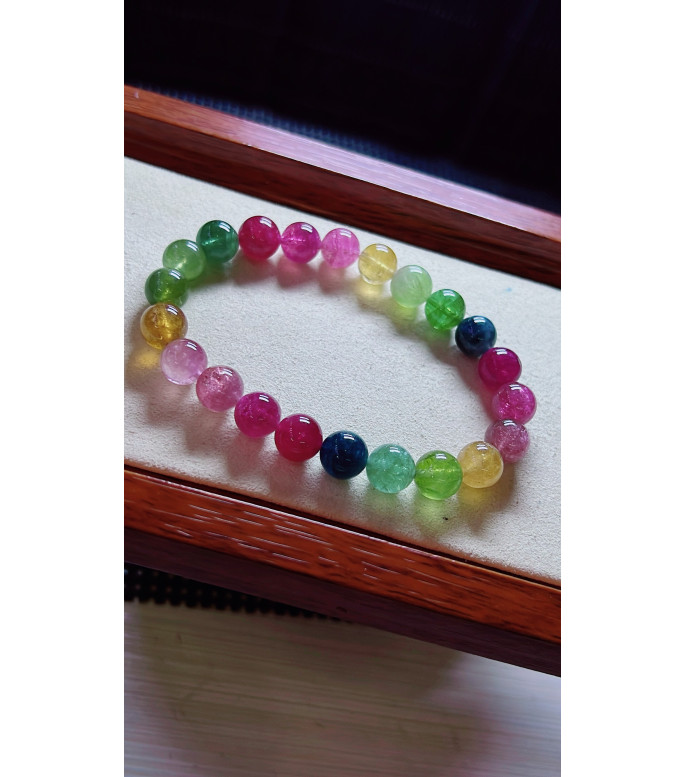 1216F12 Brilliant Rainbow Tourmaline Bracelet, size approximately 8.5mm, weight 22.4g