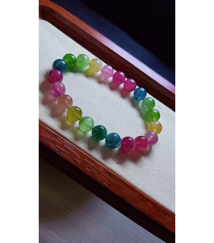 1216F11 Rainbow Tourmaline Bracelet, size approximately 9.2mm, weight 25.7g, crystal