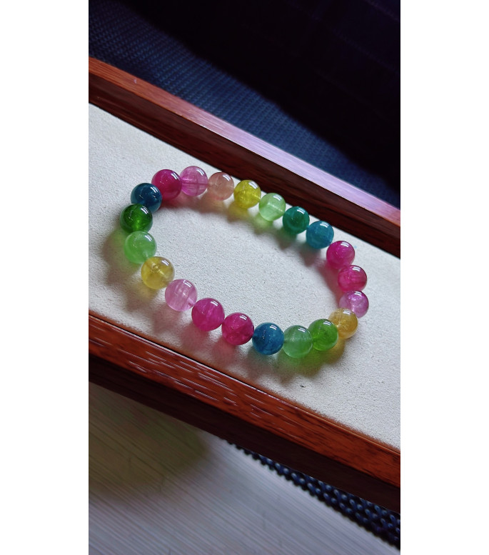 1216F11 Rainbow Tourmaline Bracelet, size approximately 9.2mm, weight 25.7g, crystal