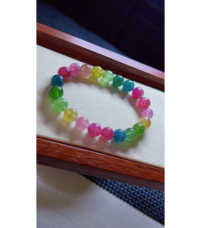 1216F11 Rainbow Tourmaline Bracelet, size approximately 9.2mm, weight 25.7g, crystal
