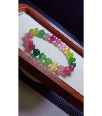 1216F10 Rainbow Tourmaline Bracelet, size approximately 9.2mm, weight 26.1 grams, crystal