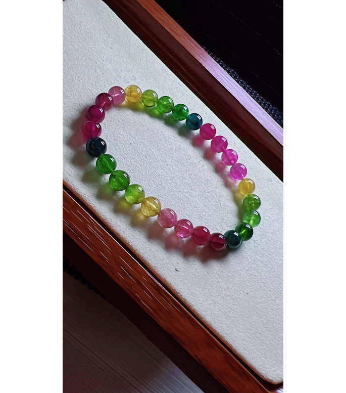 1216F9 Rainbow Tourmaline Bracelet, size approximately 6.5mm, weight 12.5 grams, crystal