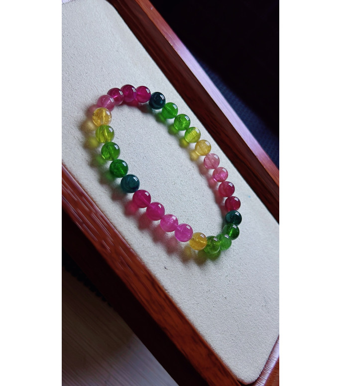 1216F9 Rainbow Tourmaline Bracelet, size approximately 6.5mm, weight 12.5 grams, crystal