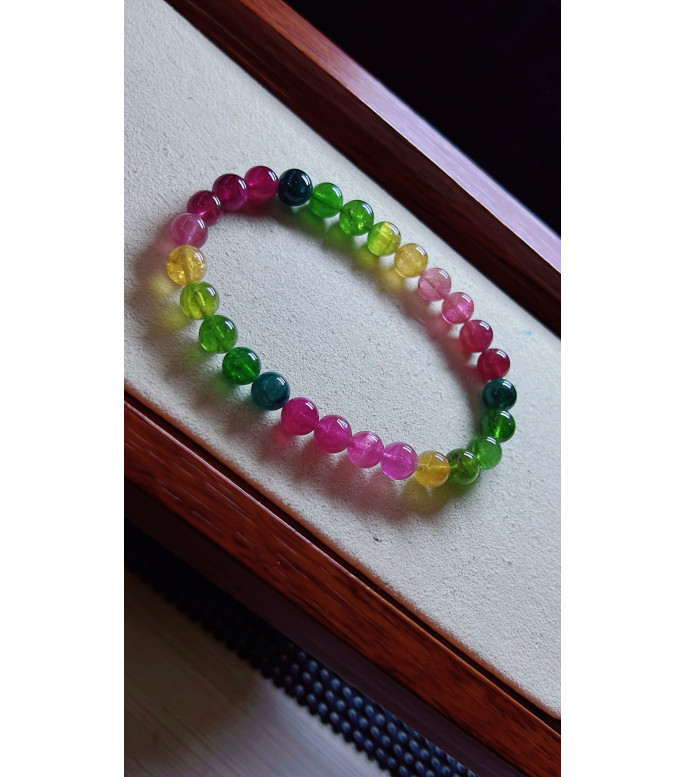 1216F9 Rainbow Tourmaline Bracelet, size approximately 6.5mm, weight 12.5 grams, crystal
