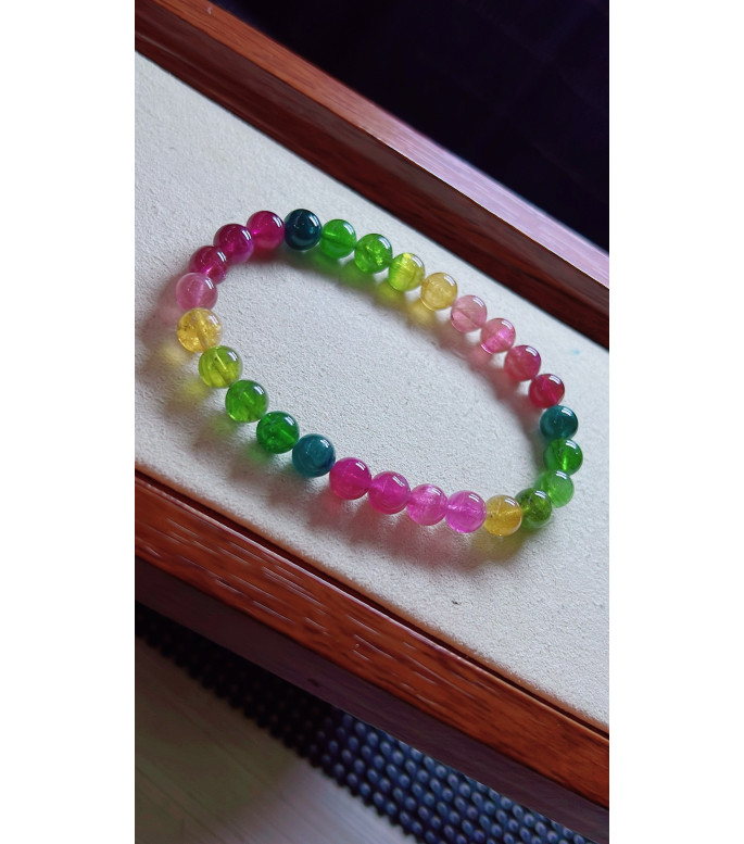 1216F9 Rainbow Tourmaline Bracelet, size approximately 6.5mm, weight 12.5 grams, crystal