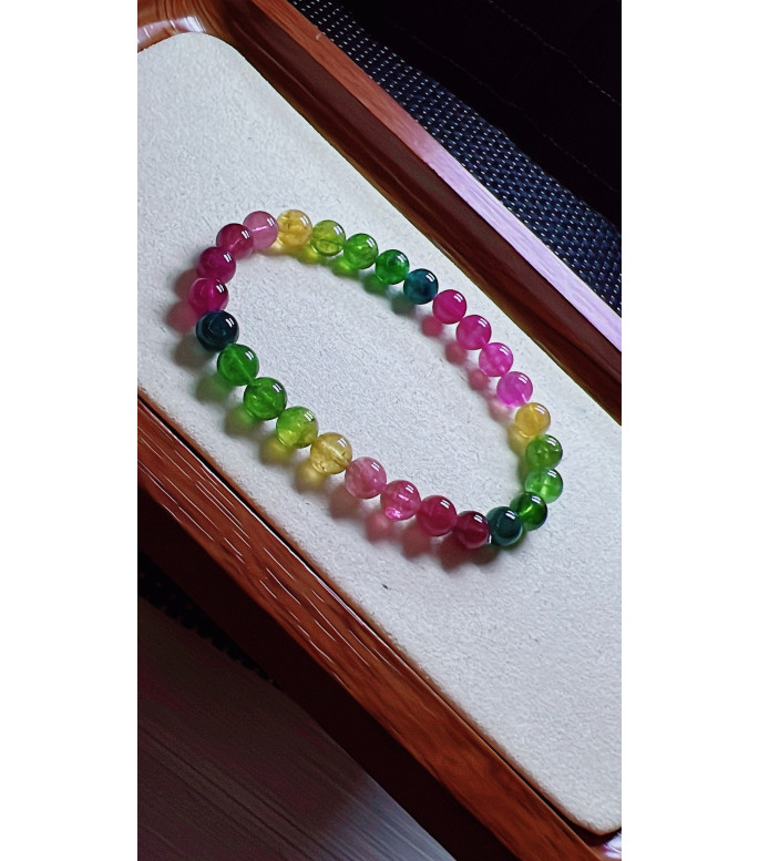 1216F9 Rainbow Tourmaline Bracelet, size approximately 6.5mm, weight 12.5 grams, crystal