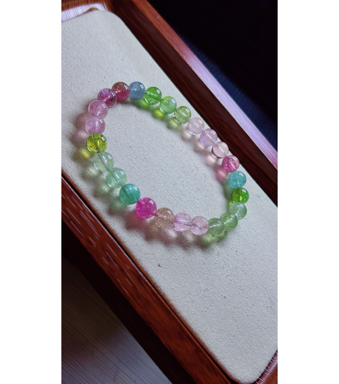 1216F8 exquisite mermaid colored tourmaline bracelet, size about 7.2mm, weight 15.8g