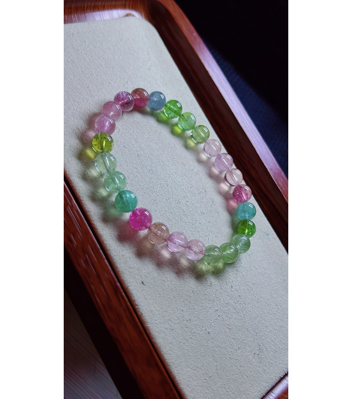 1216F8 exquisite mermaid colored tourmaline bracelet, size about 7.2mm, weight 15.8g