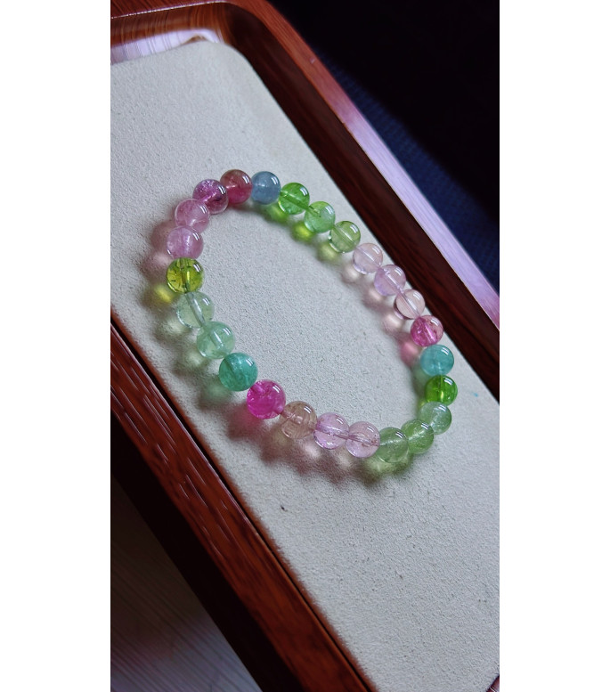 1216F8 exquisite mermaid colored tourmaline bracelet, size about 7.2mm, weight 15.8g
