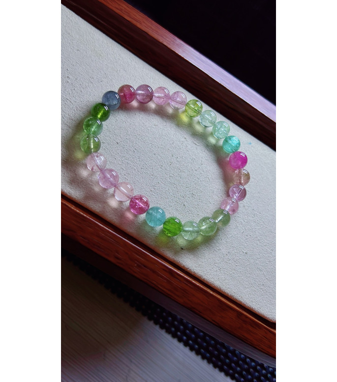 1216F8 exquisite mermaid colored tourmaline bracelet, size about 7.2mm, weight 15.8g