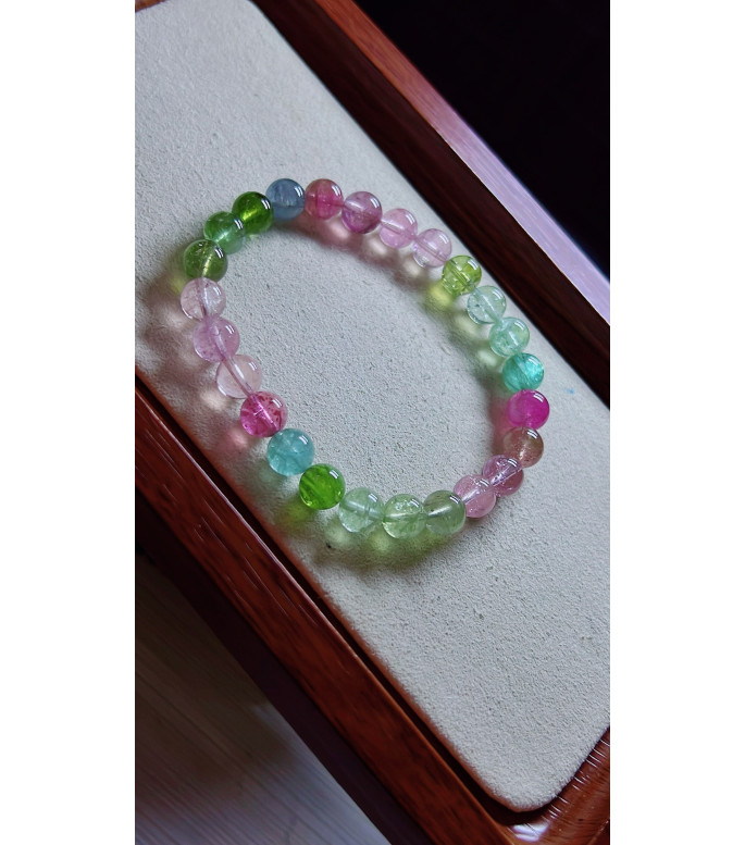 1216F8 exquisite mermaid colored tourmaline bracelet, size about 7.2mm, weight 15.8g