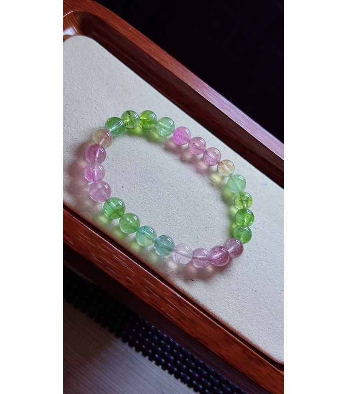 1216F7 exquisite mermaid colored tourmaline bracelet, size about 7.5mm, weight 18.6