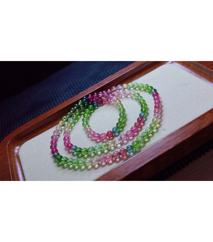 1216F6 exquisite and bright rainbow tourmaline three circle bracelet, size about 5mm