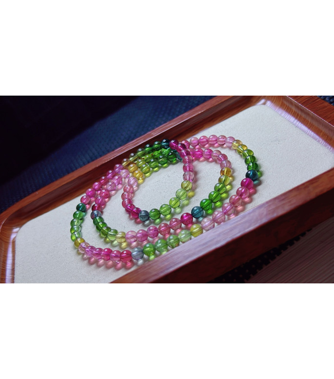 1216F5 exquisite and bright rainbow tourmaline three circle bracelet, size about 5.3mm