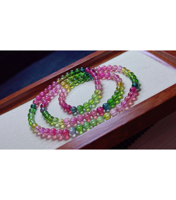 1216F5 exquisite and bright rainbow tourmaline three circle bracelet, size about 5.3mm