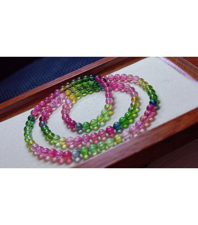 1216F5 exquisite and bright rainbow tourmaline three circle bracelet, size about 5.3mm