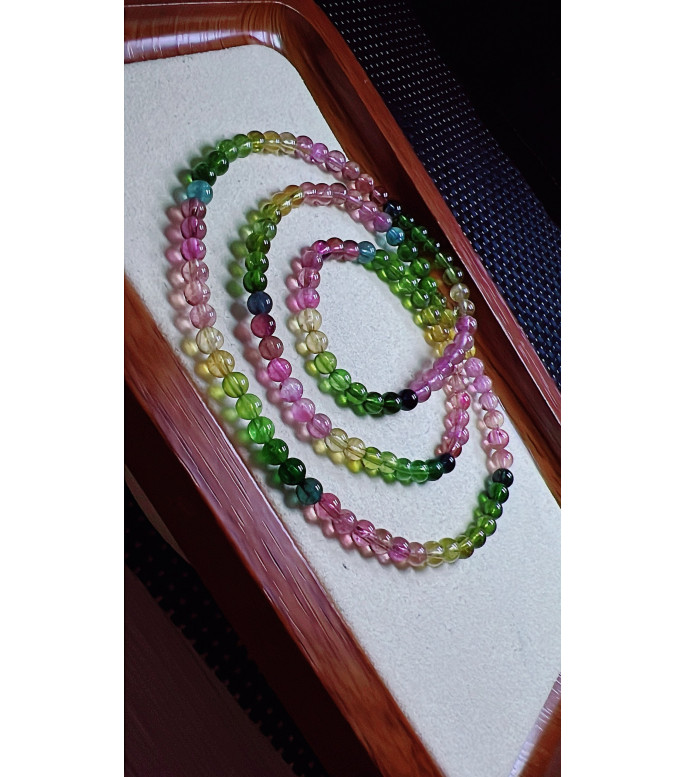 1216F4 exquisite rainbow tourmaline three circle bracelet, size about 4.7mm, weight 19
