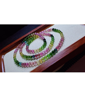 1216F4 exquisite rainbow tourmaline three circle bracelet, size about 4.7mm, weight 19
