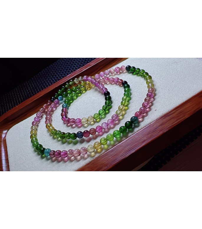 1216F4 exquisite rainbow tourmaline three circle bracelet, size about 4.7mm, weight 19