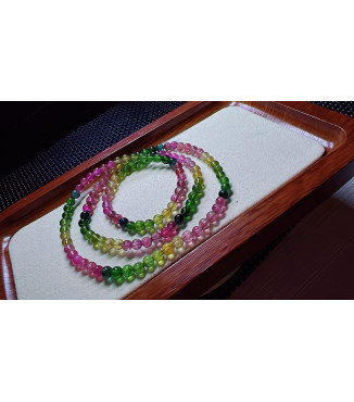 1216F3 exquisite rainbow tourmaline three circle bracelet, size about 4.7mm, weight 19.2