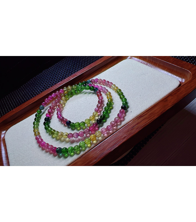 1216F3 exquisite rainbow tourmaline three circle bracelet, size about 4.7mm, weight 19.2