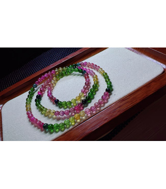 1216F3 exquisite rainbow tourmaline three circle bracelet, size about 4.7mm, weight 19.2