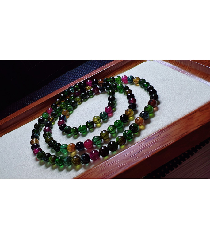 1216F2 exquisite old mine black sugar tourmaline three circle bracelet, specification