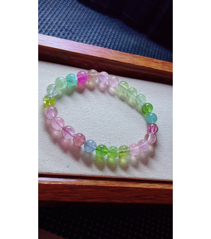 1213F15 exquisite macaron tourmaline bracelet, size about 7.3mm, weight 15g, crystal