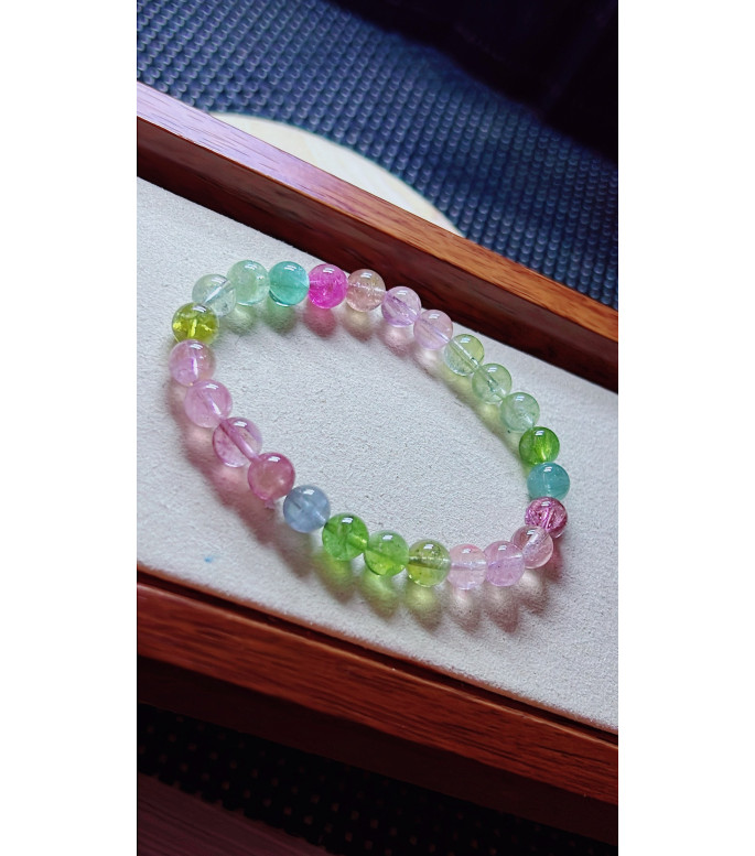 1213F15 exquisite macaron tourmaline bracelet, size about 7.3mm, weight 15g, crystal