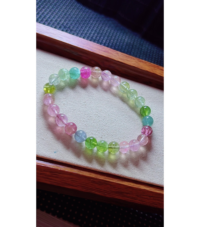 1213F15 exquisite macaron tourmaline bracelet, size about 7.3mm, weight 15g, crystal