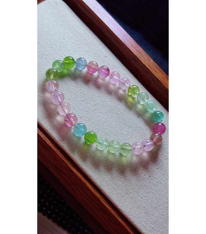 1213F15 exquisite macaron tourmaline bracelet, size about 7.3mm, weight 15g, crystal