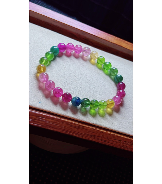 1213F14 exquisite rainbow tourmaline bracelet, size about 7mm, weight 14.7g, crystal