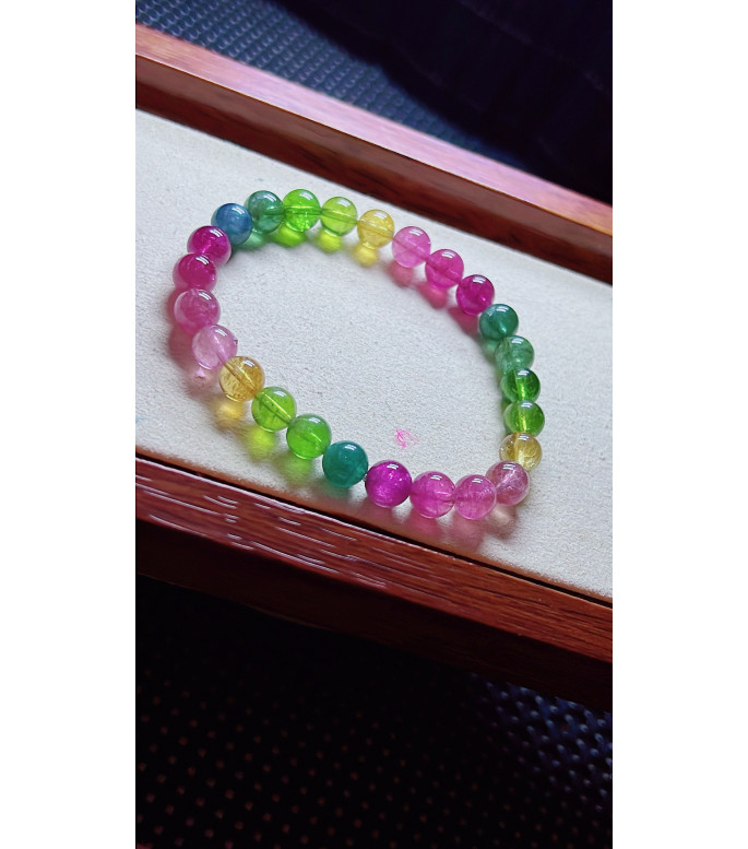 1213F14 exquisite rainbow tourmaline bracelet, size about 7mm, weight 14.7g, crystal