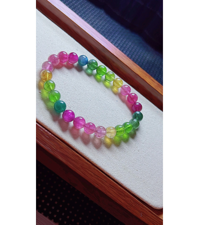 1213F14 exquisite rainbow tourmaline bracelet, size about 7mm, weight 14.7g, crystal