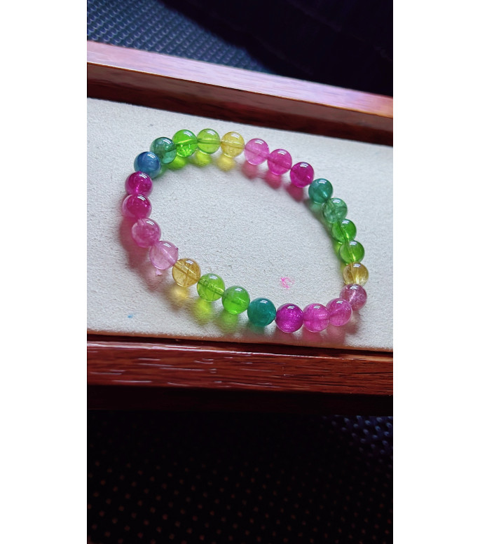 1213F14 exquisite rainbow tourmaline bracelet, size about 7mm, weight 14.7g, crystal