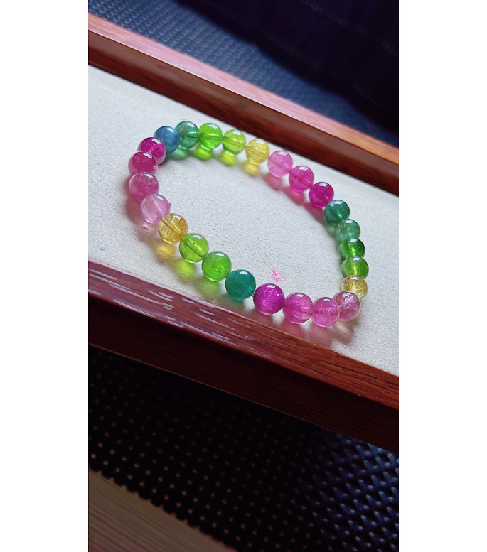 1213F14 exquisite rainbow tourmaline bracelet, size about 7mm, weight 14.7g, crystal