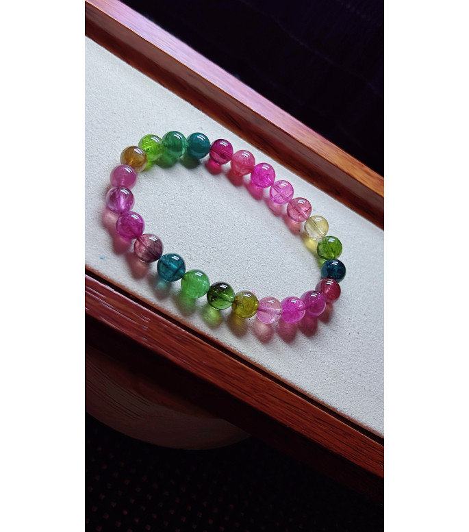 1213F13 exquisite rainbow tourmaline bracelet, specification about 7.6mm, weight 18g