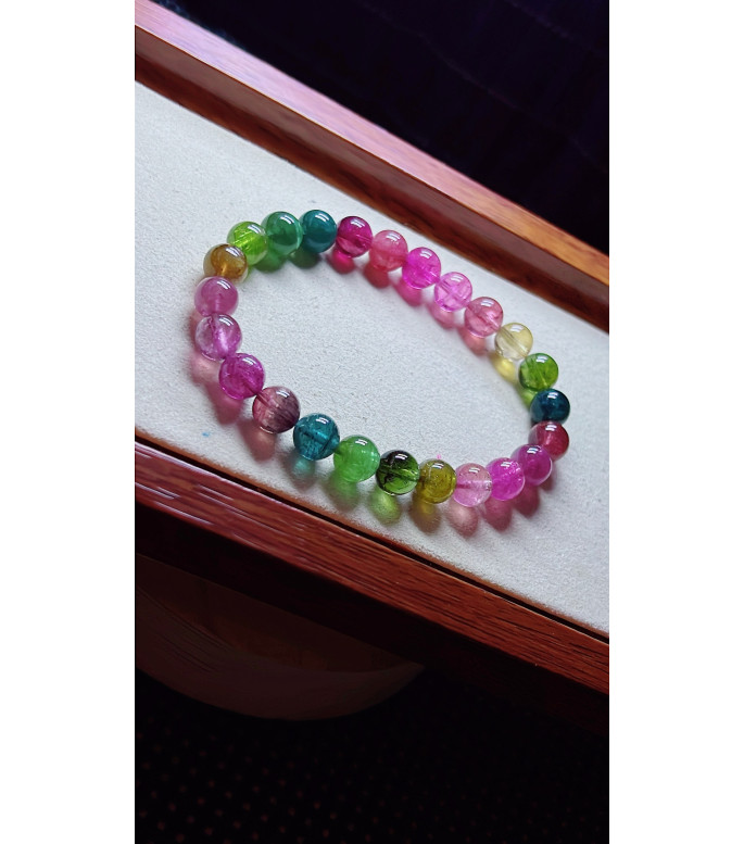 1213F13 exquisite rainbow tourmaline bracelet, specification about 7.6mm, weight 18g