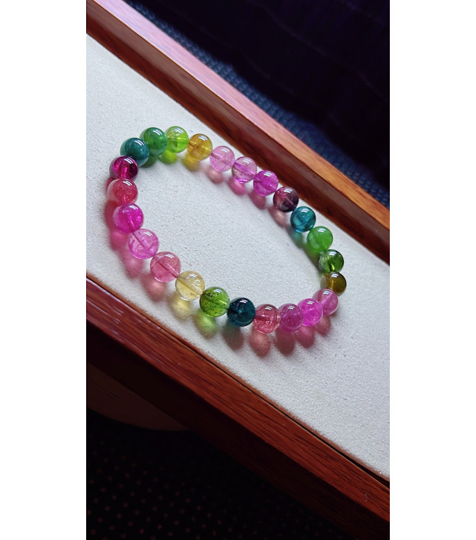 1213F13 exquisite rainbow tourmaline bracelet, specification about 7.6mm, weight 18g