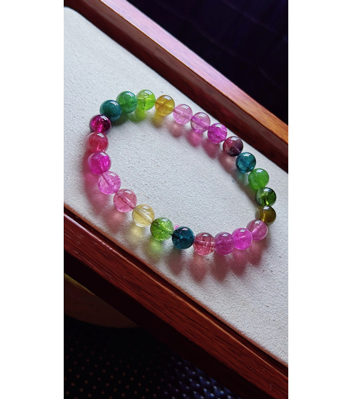 1213F13 exquisite rainbow tourmaline bracelet, specification about 7.6mm, weight 18g
