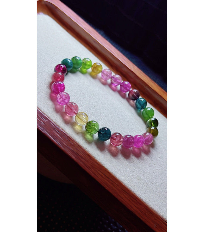 1213F13 exquisite rainbow tourmaline bracelet, specification about 7.6mm, weight 18g