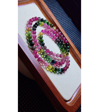 1213F7 exquisite rainbow tourmaline three circle bracelet, size about 6.1mm, weight 35.2